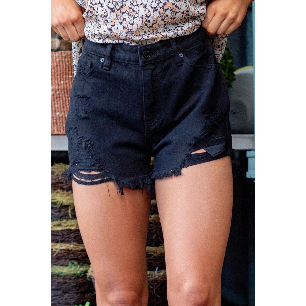 KanCan Everything's Awesome Black‎ High Rise Jean Cutoff Shorts Women's 7